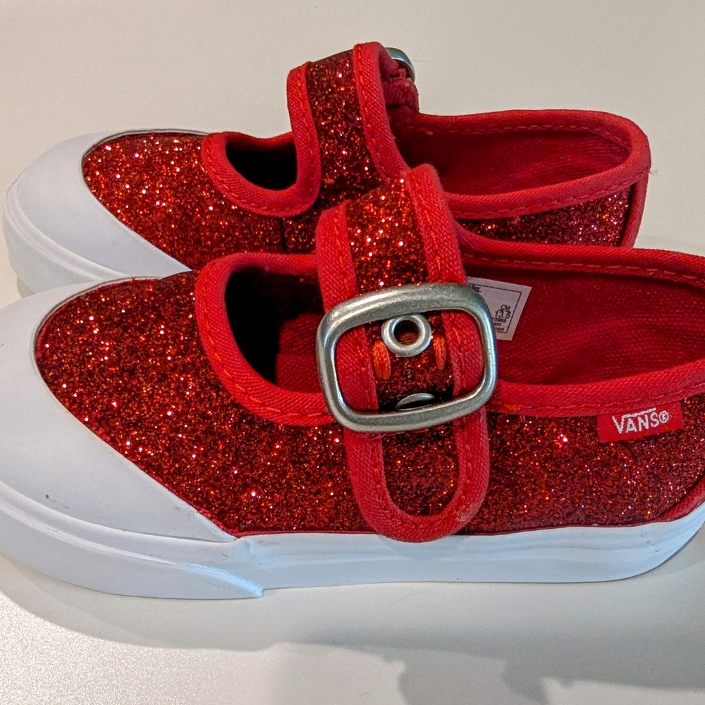 Vans Kids Red Glitter Shoes - Picture 2 of 5